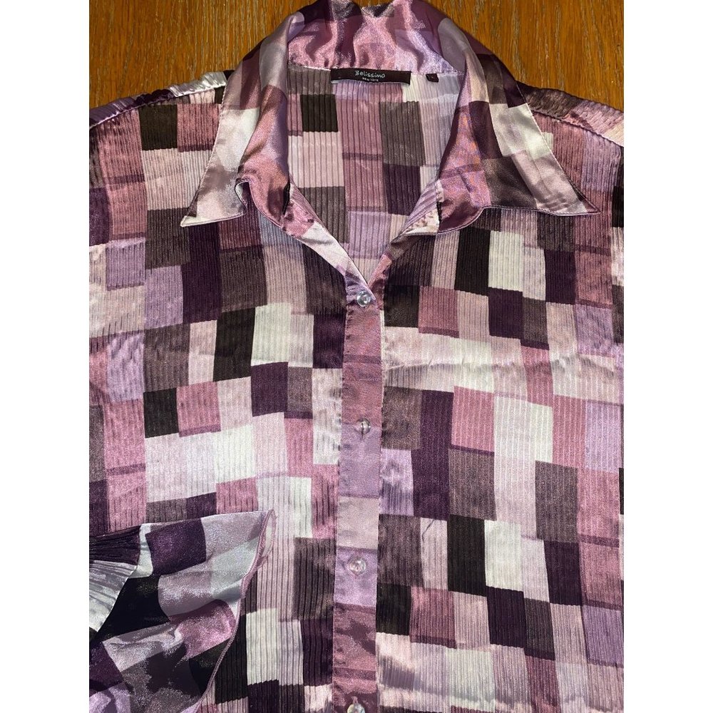 Belissimo Shiny Button Down Flare Shirt-L